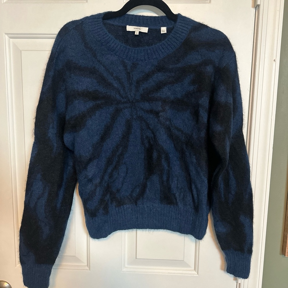 Vince Navy and Black Alpaca Mohair Blend Patterned Sweater